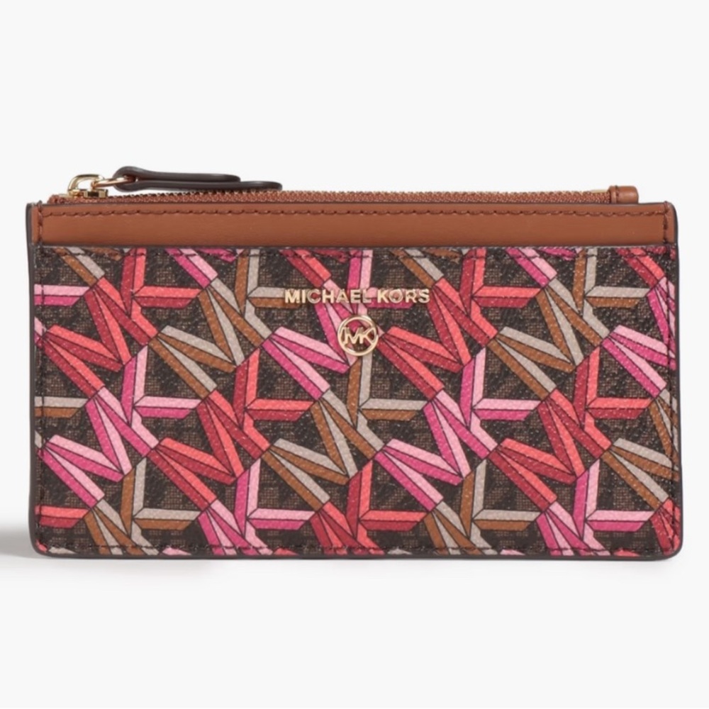 Michael Kors MK Signature Canvas Card Wallet NWT Zipper attached Key Ring